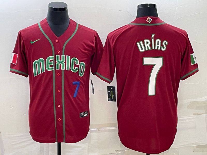 Men 2023 World Cub Mexico #7 Urias Red Nike MLB Jersey21